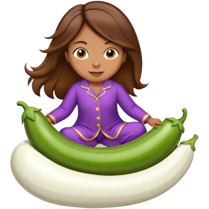 girl with long brown hair riding eggplant in pijamas emoji