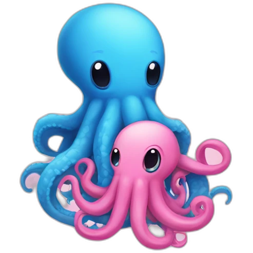 an adorable blue kraken hugging another pink kraken  adorable emoji