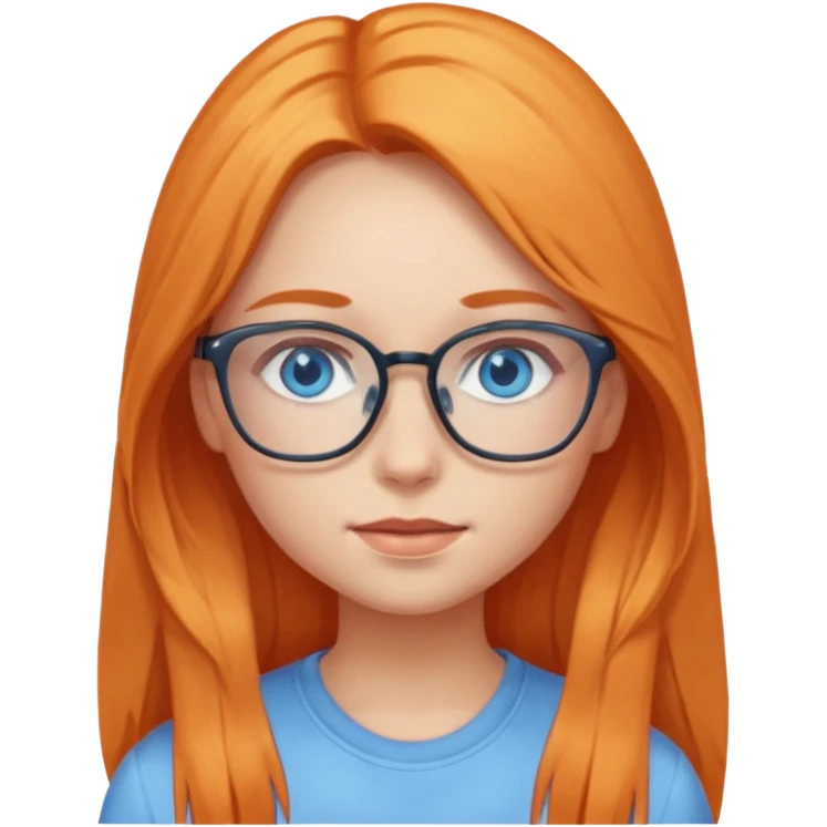 a girl with blue eyes, glasses and light orange long hair emoji