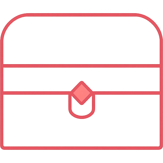 bare minimum treasure chest with extremely thin red lines, mostly transparent, with just one tiny red detail added - a small red jewel or gem accent emoji