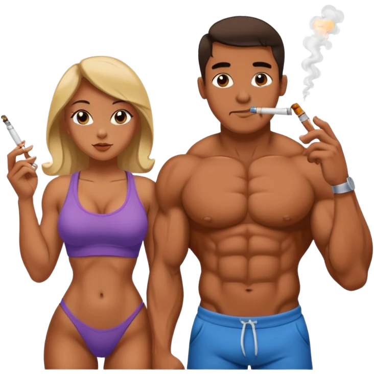 Bodybuilder and girlfriend smoking a Crack pipe emoji
