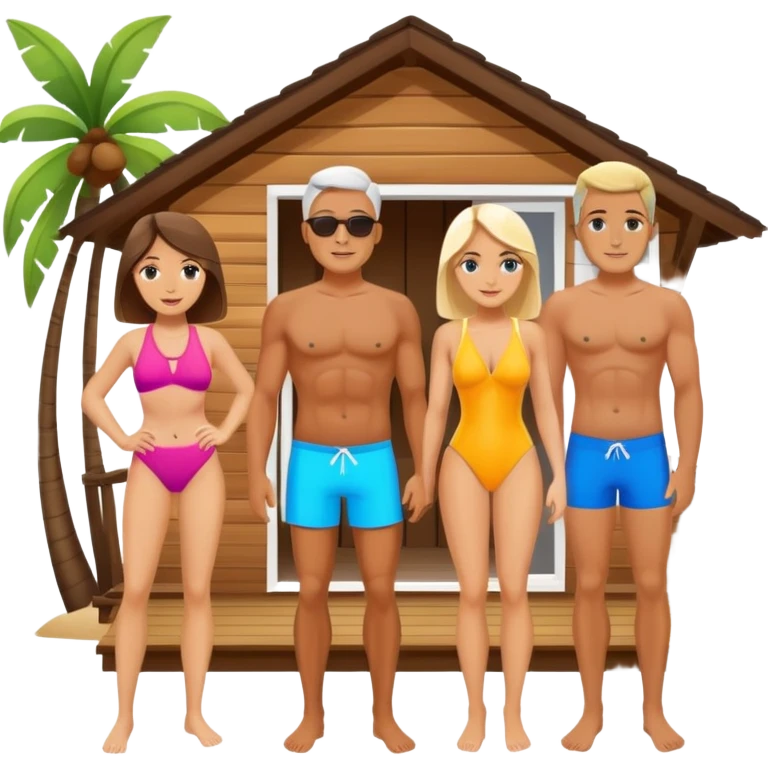 two men and two women summer cabin emoji