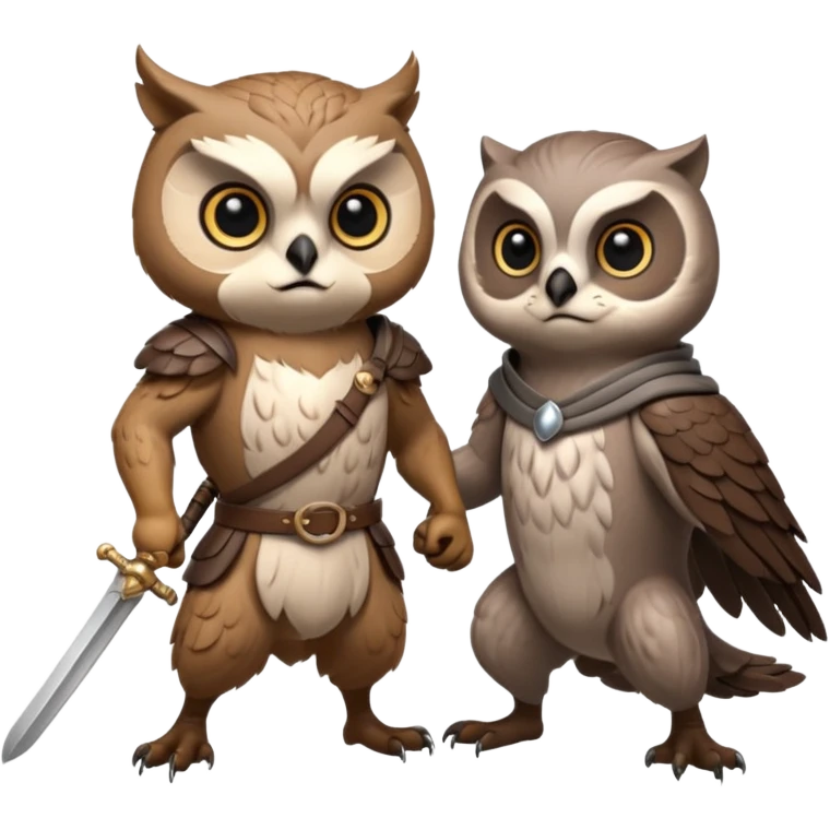 An owl and  an otter fighting with a sword emoji