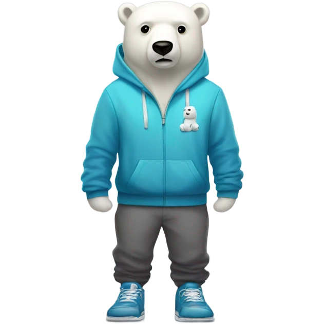 A polar bear wearing a hoodie joggers and gym shoes  emoji