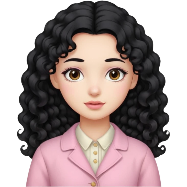 Girl with long curly black hair and vintage pastel pink clothing. emoji