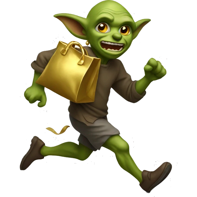 a goblin running with a bag full of gold emoji