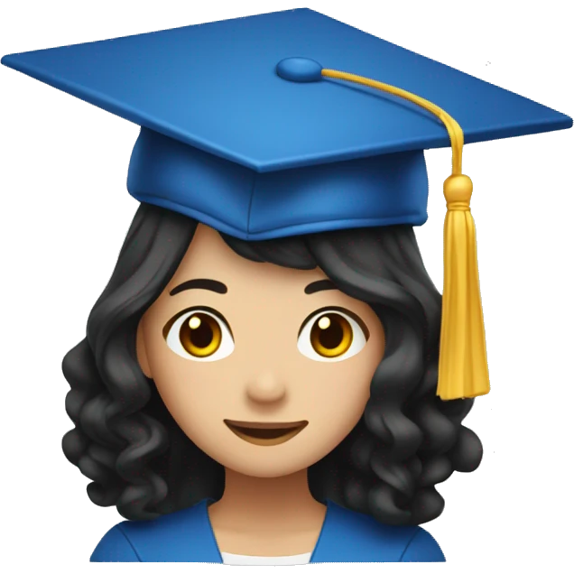 asian girl wearing blue graduation cap with long curly black hair emoji