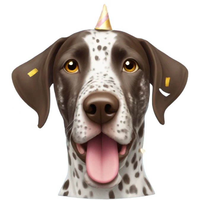 German shorthair with party horn and confetti emoji