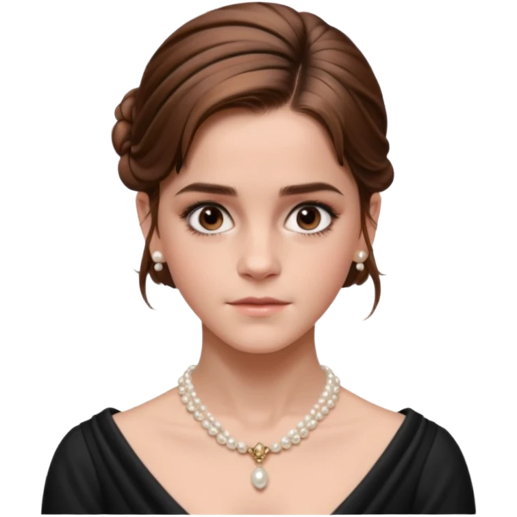 Cinematic Emma Watson Realistic Rococo Portrait, depicted with lifelike skin texture, subtle rosy undertones, and soft natural lighting that enhances the gentle contours of her face. Her intricately detailed brown hair is elegantly styled in an updo, emoji