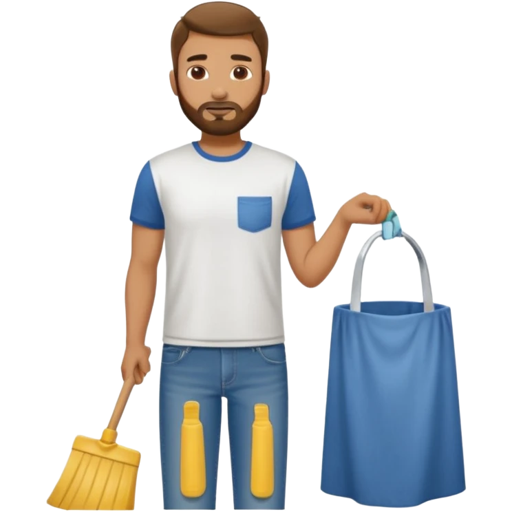 Guy with very short beard doing house chores emoji