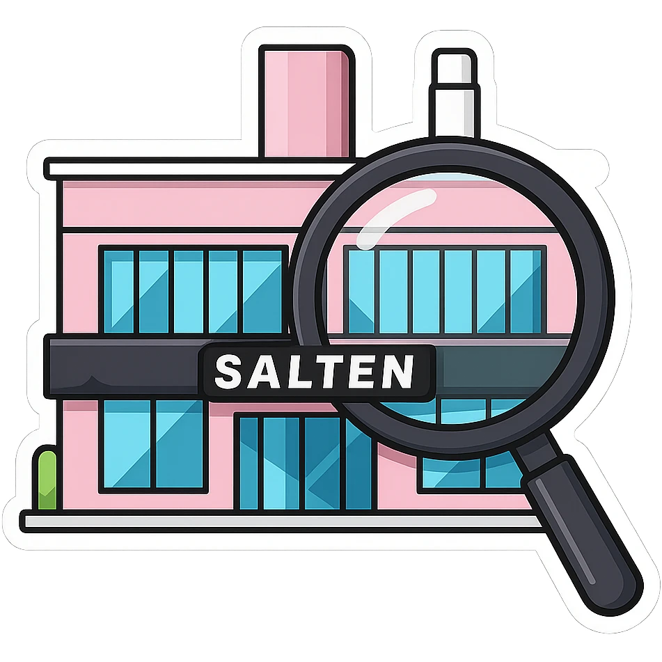 Make it cartoonish stickers: Add a magnifying glass over the partly pink, very stylish beauty salon building emoji