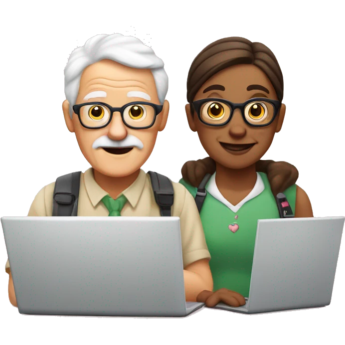 white and nerd Grandparents in Day St Valentines with laptops emoji
