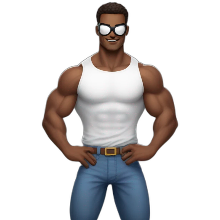 homem branco com os musculos do baki e roupa do spiderman emoji