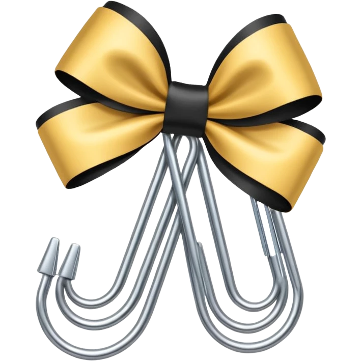 one silver paper clip with a black bow in the middle emoji