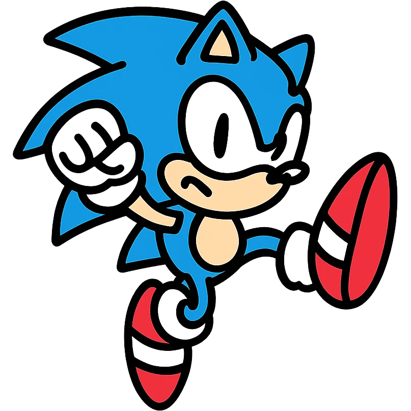 Sonic the Hedgehog, jumping, dynamic action pose, bold colors, stylized emoji