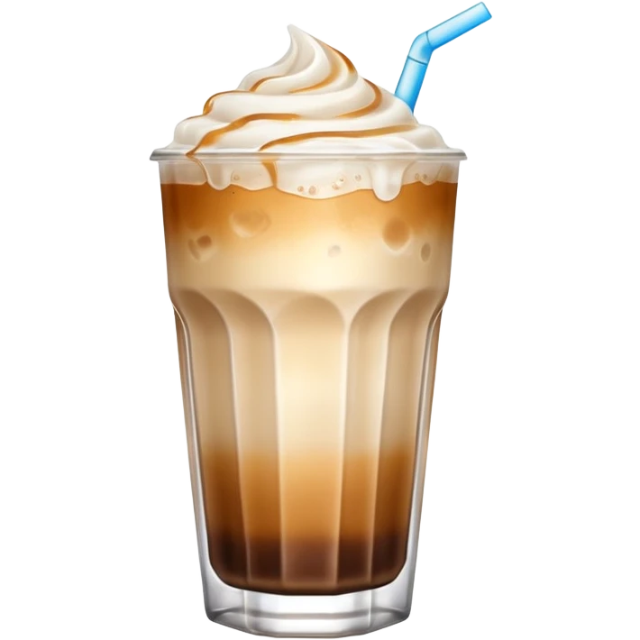 iced vanilla latte, glass with gradient from coffee to milk, ice cubes, condensation, no text, emoji style emoji