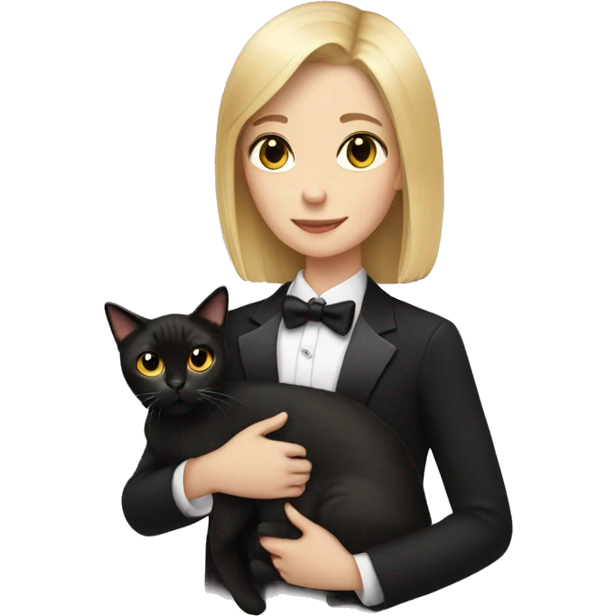 Blonde girl holding tuxedo cat emoji