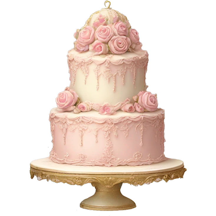 Vintage, highly detailed, rococo, Victorian, Birthday cake, pale pink, emoji