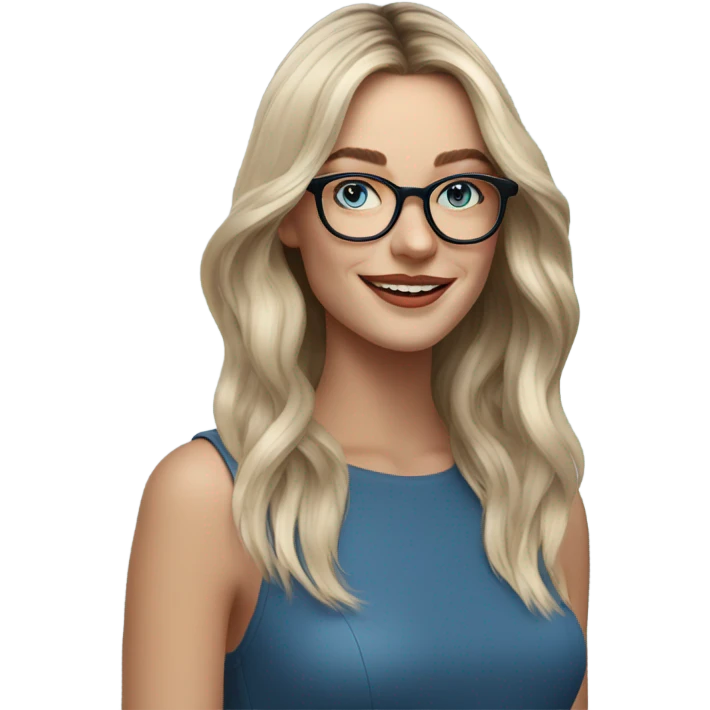 Shoulder length Balayage pale model lady with glasses and blue eyes happy  emoji