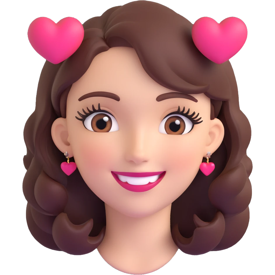 3D emoji of a smiling, feminine face with big eyelashes, no body, colorful and friendly, romantic style, with feminine accessories, motif: heart eyes, transparent background emoji