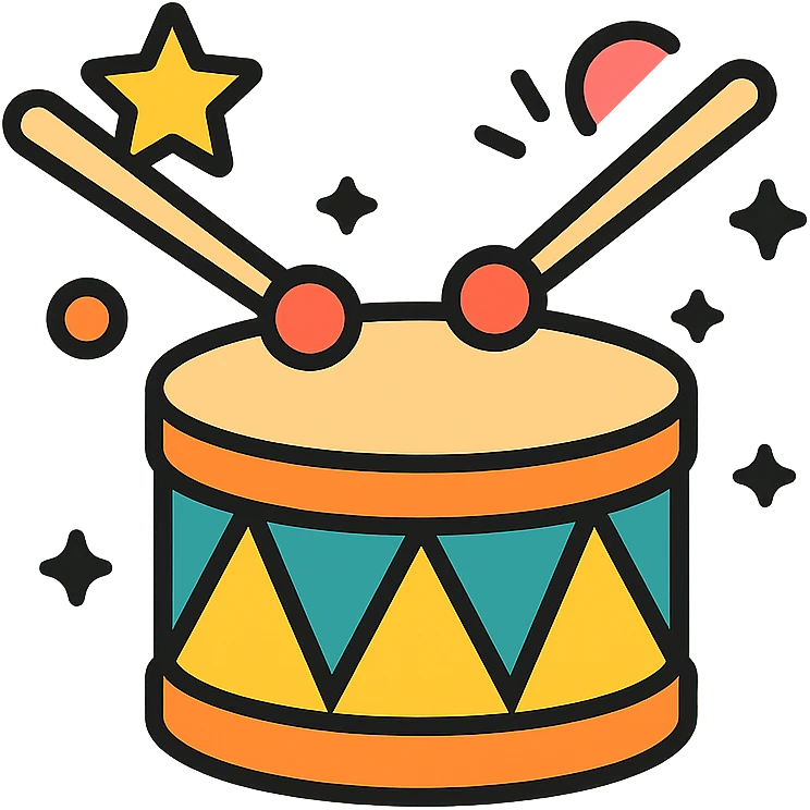 drum with drumsticks, festive accents emoji