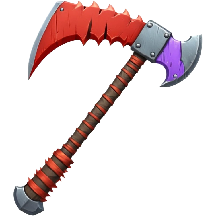 savage barbarian axe object icon, spiked double blade, battle-worn metal, scratches, heavy fantasy weapon, 3D cartoon, mobile game icon style, centered, clean background, no text, no watermark emoji