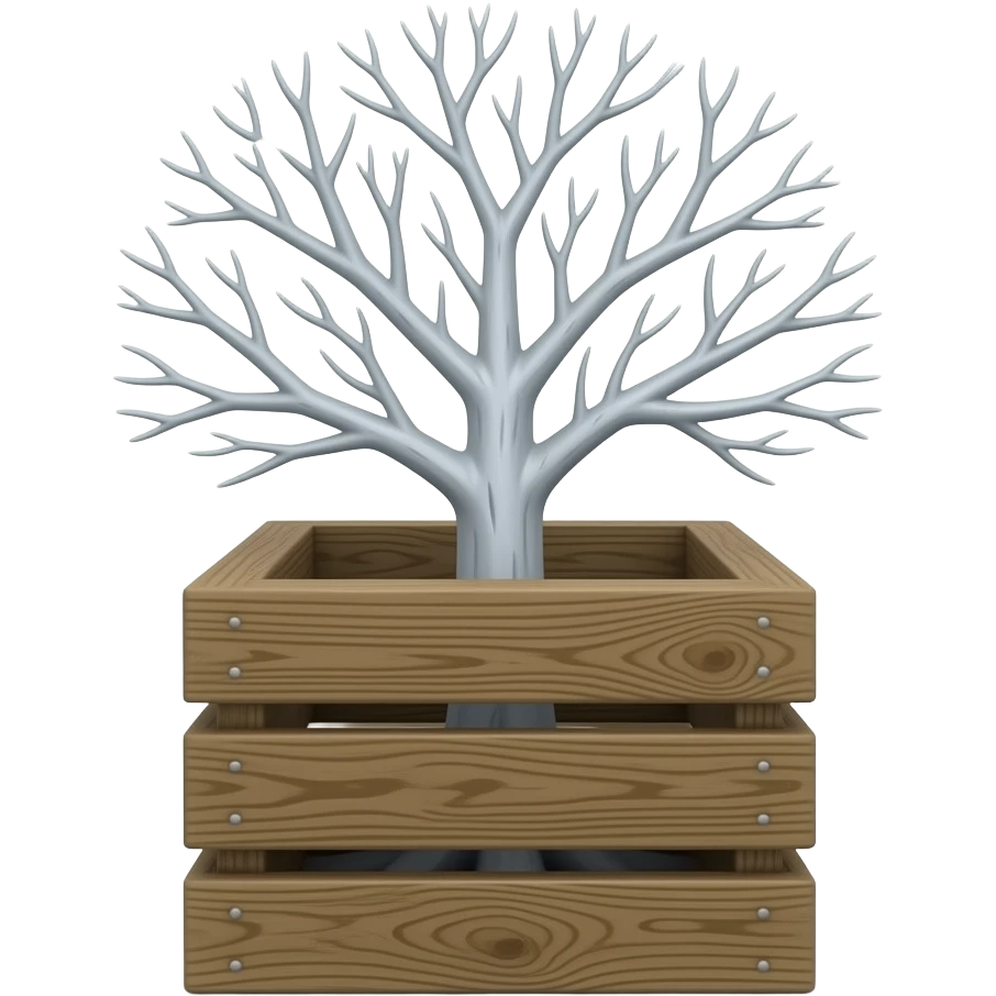 surrealistic - white bare haunted tree grows in a wooden box emoji