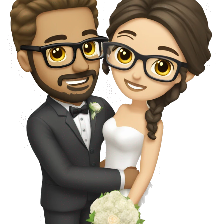 I need a groom with dark brown hair dark brown beard and googles and a blonde bride  emoji