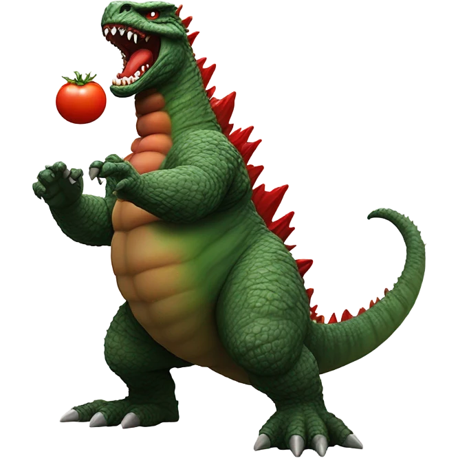 Godzilla throwing a tomato emoji