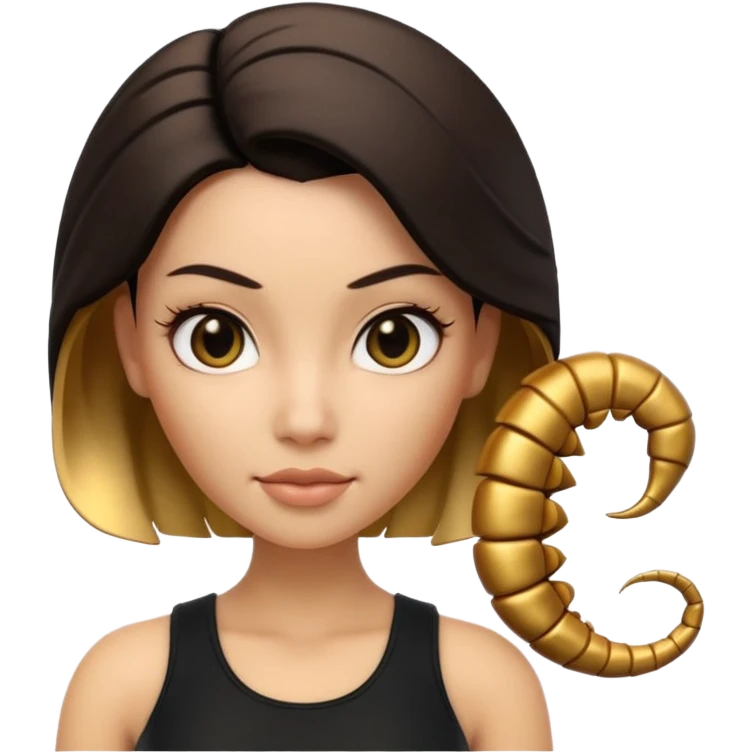 Scorpio zodiac signA 3D cartoon woman with a scorpion-shaped hairstyle, confident expression, smooth skin tone, Memoji-style. emoji