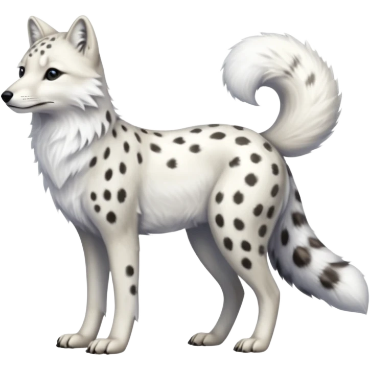 Hyper-realistic furry soft smooth elegant Arctic-wolf-arctic-fox-Snow-leopard-fusion-hybrid-animal-creature, full body emoji