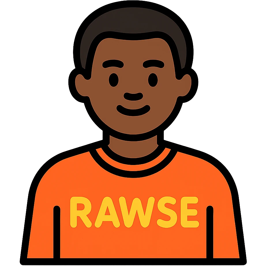 Black person in a sweater with 'rawse' text emoji