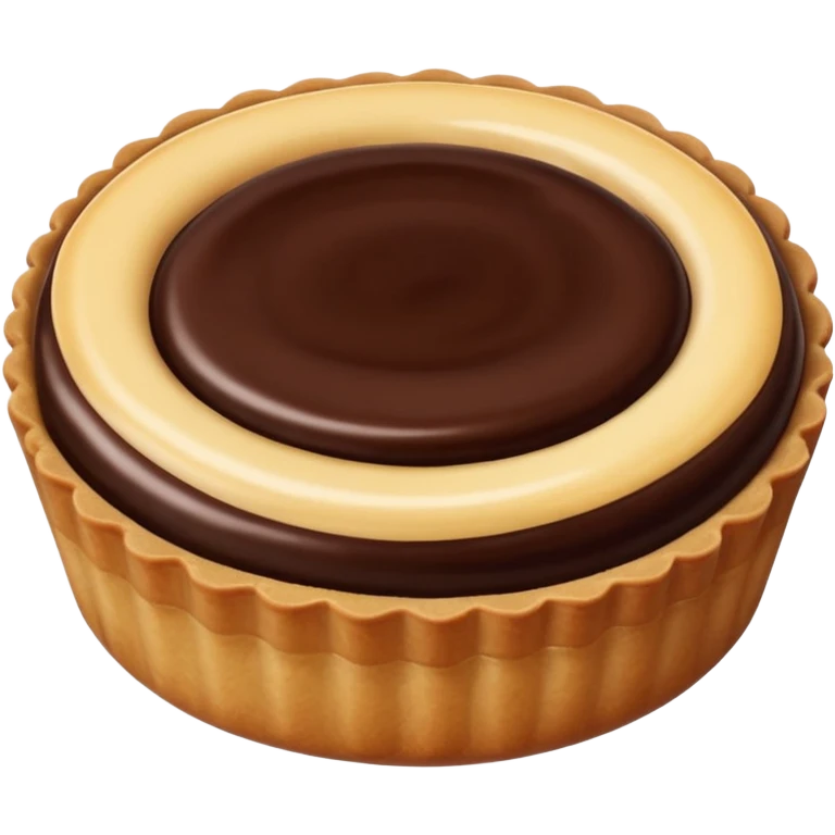 small round tart with shiny chocolate filling, emoji