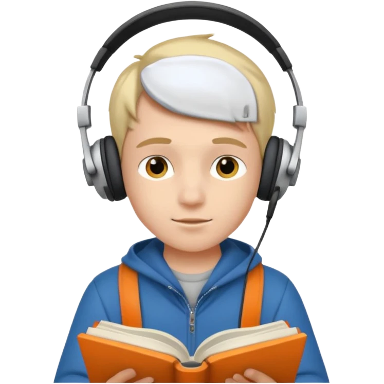 a boy wearing headphone and read book emoji