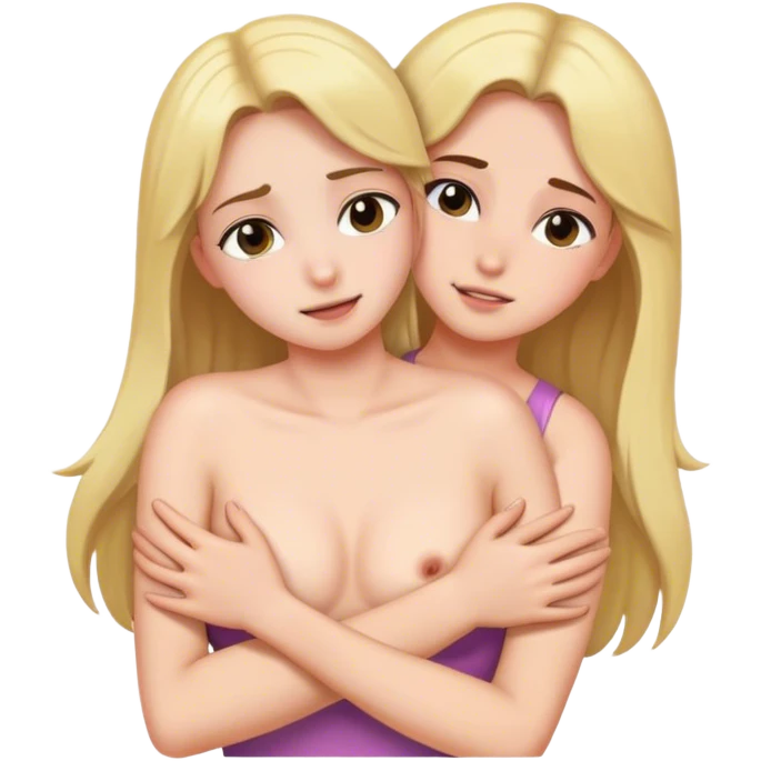 a girl is covering another girl's chest emoji