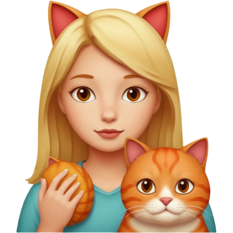 realistic portrait of blonde girl with fat red cat emoji