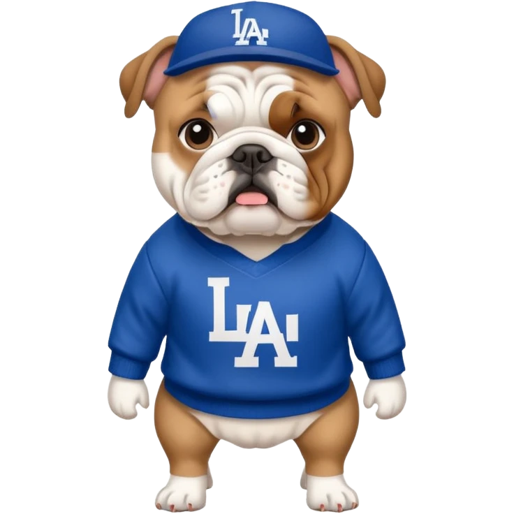 English bulldog with Los Angeles dodgers sweater emoji