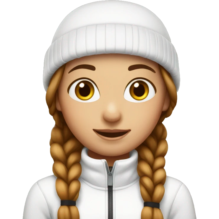 Ski girl with white hat and two brown braids emoji