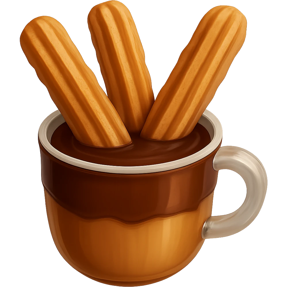 Remove the chocolate drizzle but keep the churros with chocolate dipping sauce. Keep the background transparent. emoji