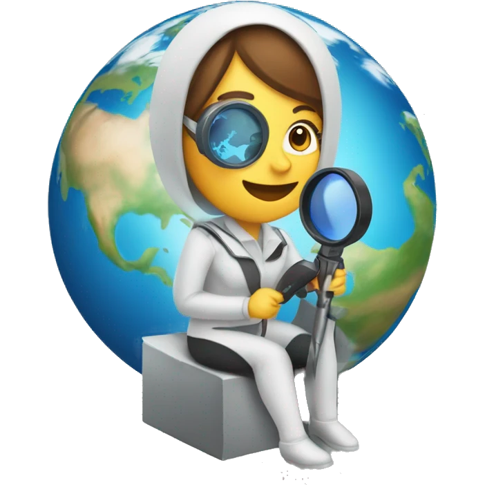 woman riding a rocket with a magnifier in her hand and the planet earth on top emoji
