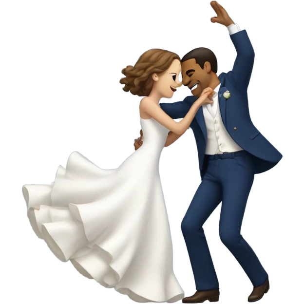 Puerto rican beard short brown hair with blue hat and navy blue suit first dance with blond long hair girl with white  wedding dress  emoji
