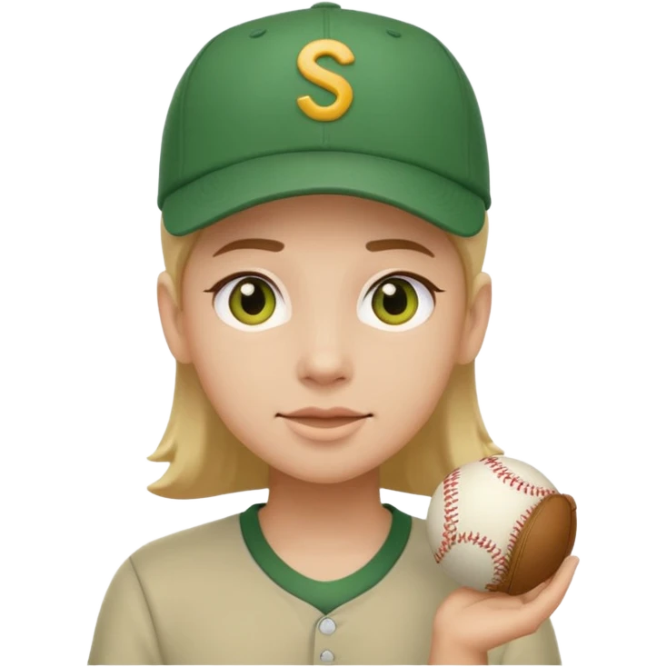 gender neutral character, chest up, green shirt, baseball cap, emoji style emoji