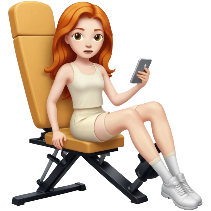 Ginger girl leg press middle part hair cream outfit emoji