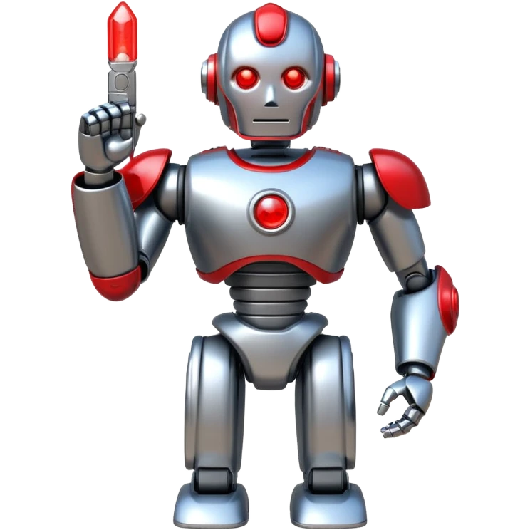 shiny muscular robot with a red police light head, facing right, emoji style emoji