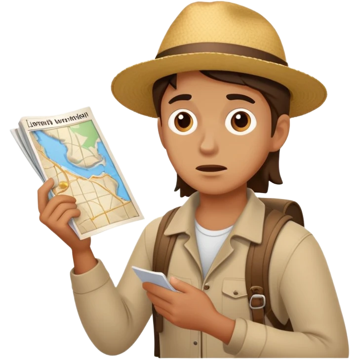 Traveler looking at map confused and lost emoji