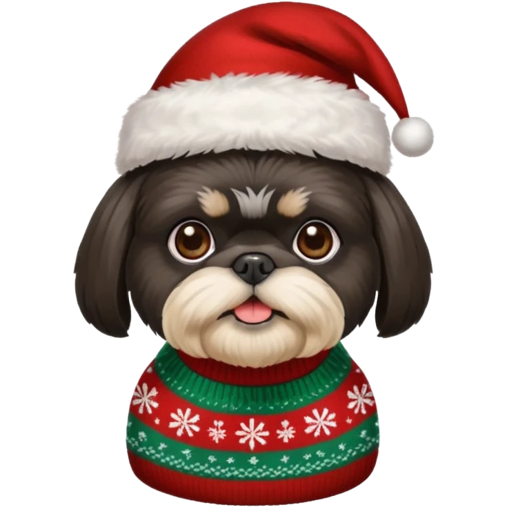 BLACK SHIH TZU WITH CHRISTMAS SWEATER AND HAT emoji