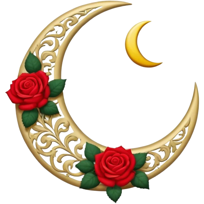 A button with a crescent damask moon and roses emoji