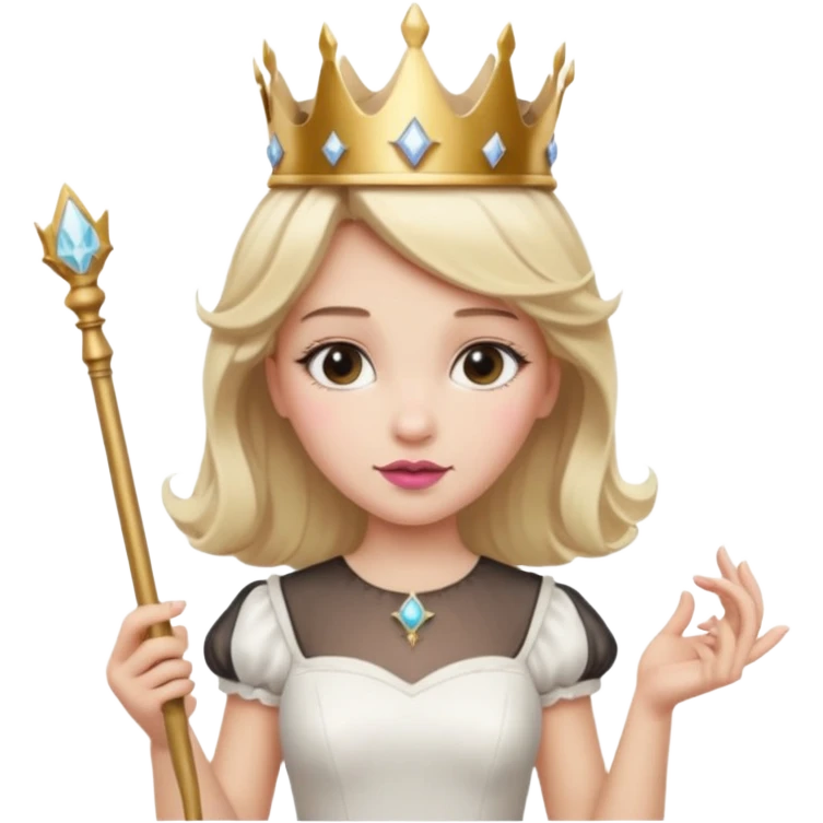 dorothy queen blonde hair, white dress with magic wand, and crown on head emoji