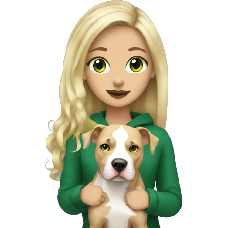 Blonde and green eyes girl holdin pitbull emoji