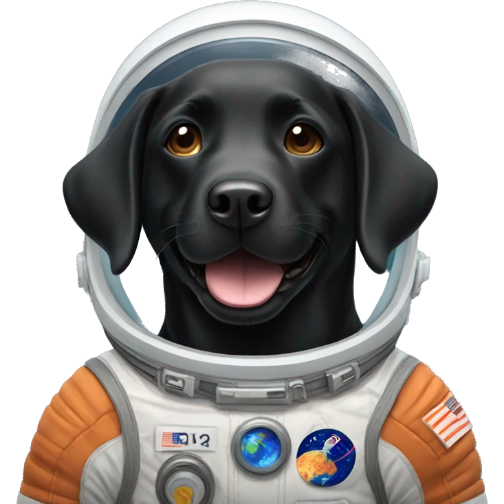 happy black labrador in Mars spacesuit emoji